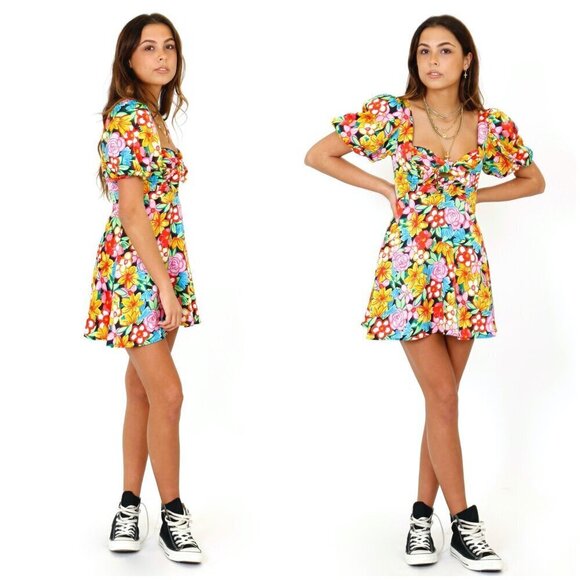 💕FOR LOVE & LEMONS💕 Mallory Mini Dress Multi-Color Vintage Floral Print XS NWT - Picture 8 of 16